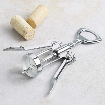 Krom Tirbuşon - 2 Fonksiyonlu Paslanmaz Metal (5324)