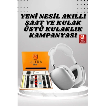 Kulak Üstü P9 Kablosuz Bluetooth Kulaklık ve 7 Kordonlu Akıllı Saat