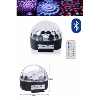 Küre Disko Topu Müzik Çalar Renkli Lazer Işıklı Bluetooth Disko Parti Işığı Kumandalı