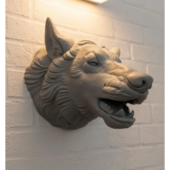 Kurt Başı Duvar Aksesuarı Gri Renk Asılabilir Hediyelik Figür