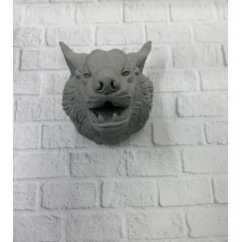 Kurt Başı Duvar Aksesuarı Gri Renk Asılabilir Hediyelik Figür