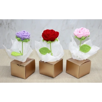 Kutulu Tekli El Örgüsü Gül Kutulu