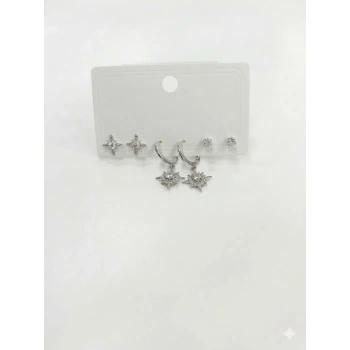 Kutup Yıldızı Detaylı Altılı Küpe - Kp00600