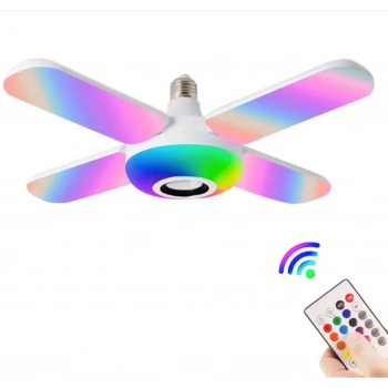 Lamba 4 Kanatlı E27 Duya Takılan Kumandalı Katlanabilir Led Müzik Lamba Işığı Avize Bluetooth Hoparlör (5324)