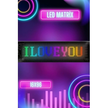 Led Matrix Bluetooth Bağlantılı Araç Camına Uygun Pixsel Görünümlü 16x96 Pixel