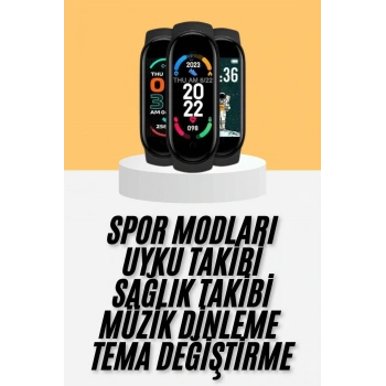 M6 Akıllı Bileklik Siyah Adımsayar Spor Takibi Android Ve İos Uyumlu