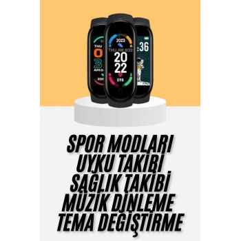 M6 Akıllı Bileklik Siyah Adımsayar Spor Takibi Android ve İOS Uyumlu