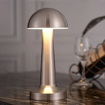 Mantar Model Silver Renk Şarjlı Dokunmatik 3 Renkli LED Masa Lambası (5324)