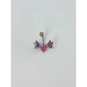 Melek Kanatlı Kalp Detaylı Göbek Piercing - Pg0074