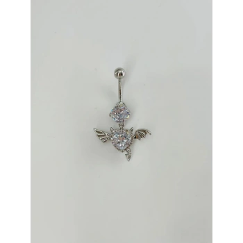 Melek Kanatlı Kalp Detaylı Göbek Piercing - Pg0125