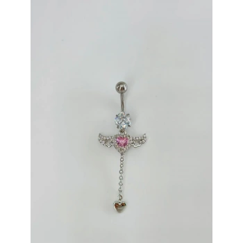 Melek Kanatlı Pembe Taşlı Sallantılı Göbek Piercing - Pg0124