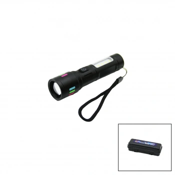 METAL GÖVDE 2IN1=ZOOM - RGB 9 LED EL FENERİ USB ŞARJLI MİNİ PLS.KUTULU (5324)