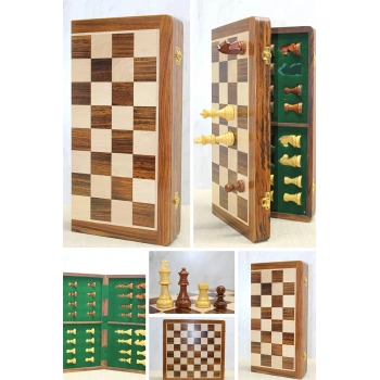 Mıknatıs Taşlı Ahşap Katlanabilir Kutulu Satranç Oyunu 40 Cm