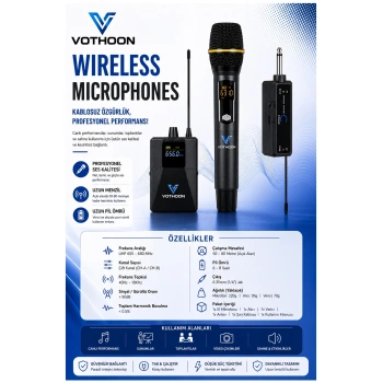 Mikrofon Seti Uhf Çift Kanal Profesyonel El Mikrofonu 50-80m Menzil