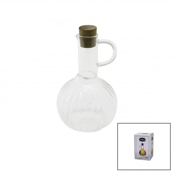 MİNİ CAM YAĞDANLIK ÇİZGİLİ DESEN 300ML AHŞAP BAMBU MANTAR TIPA (5324)