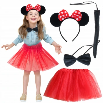 Minnie Mouse Kostüm Seti Etek Taç Kuyruk Papyon Gösteri Seti (5324)
