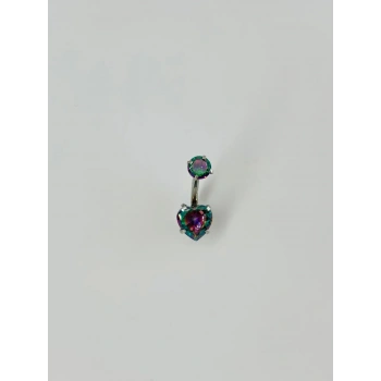 Mistik Topaz Taşlı Kalp Detaylı Göbek Piercing - Pg0015
