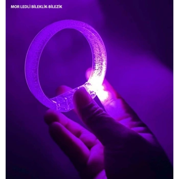 Mor Led Işıklı Baskı Yapılabilen Pilli Bileklik Bilezik 1,5 cm Genişlik (5324)