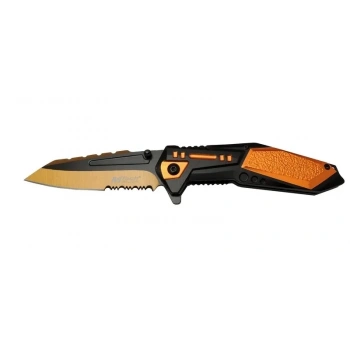 Mtech 4171 Turuncu Kamp Çakı 21cm - Yarı Otomatik, Kemerlikli, Testere Detaylı