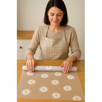 Mutfak Eva Shelf Liner Şeffaf Astar Kaymaz Dolap İçi Çekmece Örtüsü Papatya Desen Mat 45cmx10 Metre