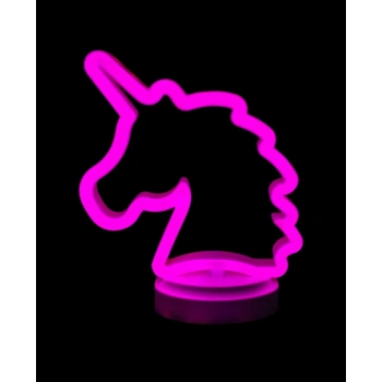 Neon Işıklı Unicorn Masa Gece Lambası Pil+usb