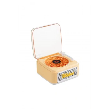 Nostalji Mini Plak Görünümlü Radyolu Bluetooth Hoparlör 3d Ses Dalgası Retro Müzik Plak Sarı