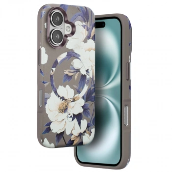 Onegif Apple İphone 16 Flower Series Magsafe Kapak - Gri