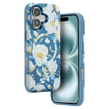 Onegif İphone 16 Flower Series Magsafe Kapak - Mavi