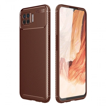 Oppo A73 Kılıf Auto Focus Karbon Kapak - Kahverengi