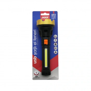 ORTA=19CM 2İN1= OSL LED - COB LED USB ŞARJLI EL FENERİ 3-KADEME IŞIK - FLAŞÖR ŞARJ GÖSTERGE (5324)