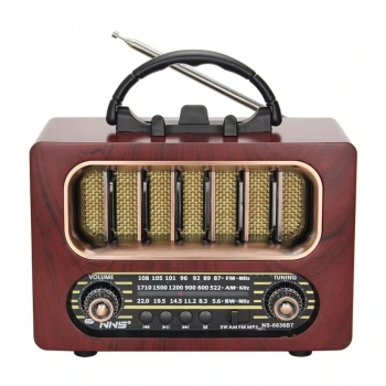 Orta Boy Retro Ahşap Tasarım Bluetooth Hoparlörlü Radyo – FM/AM Destekli, Şarjlı ve Taşınabiliri Radyo NS-6636 (5324)