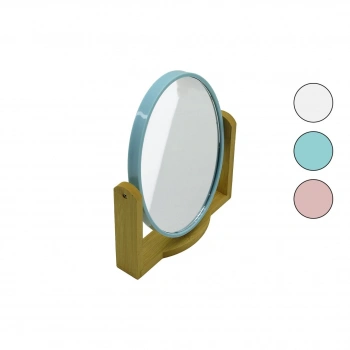 OVAL  8 İNÇ= 20.5X15.5CM AHŞAP BAMBU AYAKLI MAKYAJ AYNASI ÇİFT TARAFLI RENKLİ PLASTİK ÇERÇEVE (5324)