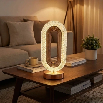 Oval Şeklinde Kristal LED Masa Lambası – Dokunmatik, 3 Renk Işık Modlu, Şarjlı Dekoratif Gece Lambası (5324)