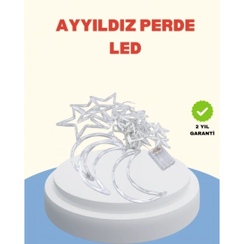 Pilli Çalışan Yıldız Ay Perde Led Işık 2 Modlu Dekorasyon