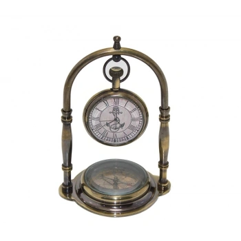 Pirinç Masa Üstü Pusulalı Saat 15224