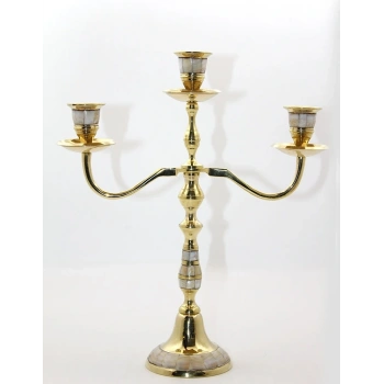 Pirinç Sedefli 3lü Şamdan Model 2