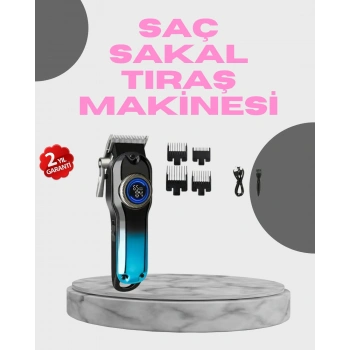 Profesyonel Saç Kesme Makinesi – 2000 mAh Şarjlı, LCD Ekranlı
