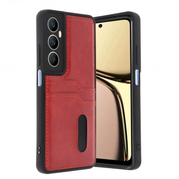 Realme C65 Sara Kartvizitli Deri Kılıf - Kırmızı
