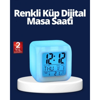 Renk Değiştiren Led Alarmlı Dijital Küp Masa Saati