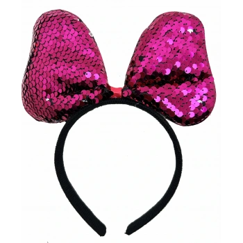 Renk Değiştiren Pullu Payetli Fiyonk Parti Tacı Fuşya Gümüş Renk 20x16 cm (5324)