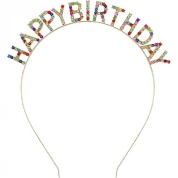 Renkli Kristal Taşlı Lüks Happy Birthday Taçı