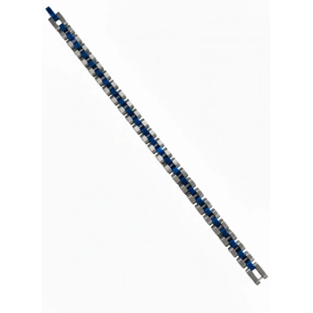 Rodyum-mavi Çelik  Erkek Çelik Bileklik Boy 21.5 Cm / En 0.8 Mm  - Ebl0068