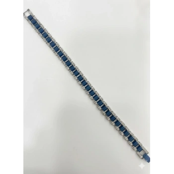 Rodyum-mavi Çelik  Erkek Çelik Bileklik Boy 21.5 Cm / En 1.0 Cm  - Ebl0067