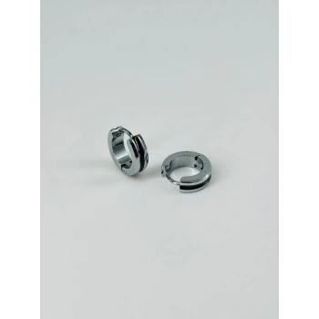 Rodyum Ve Siyah  Çelik Erkek Küpe Çap (9 Mm) Kalınlık (4 Mm) - Ekp0008