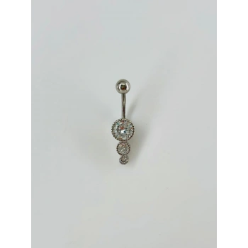 Rodyum Zirkon Taşlı Bar Ve Top: Çelik Göbek - Pg0036