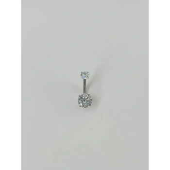 Rodyum Zirkon Taşlı Çelik Göbek - Pg0034