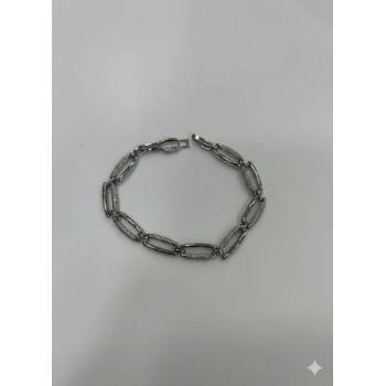 Rodyum Zirkon Taşlı Pirinç Cm Bileklik 17+2 Cm  - Kbl0439