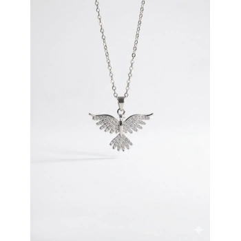 Rodyum Zirkon Taşlı Zincir : Çelik Çelik Kolye 40+5 Cm - Kl0282