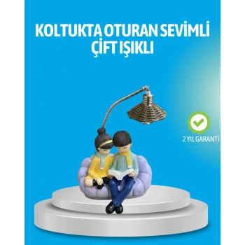 Romantik Çift Figürlü Okuyan Çift Masa Lambası Dekoratif LED Aydınlatma