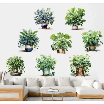 Saksılı Çiçek Tasarımlı 8li Sticker MC-480A